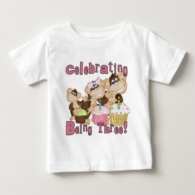 Pink Party Monkey 3e Anniversaire Tshirts et cadea (Devant)