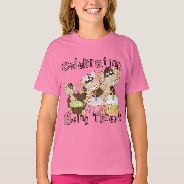 Pink Party Monkey 3e Anniversaire Tshirts et cadea (Devant)