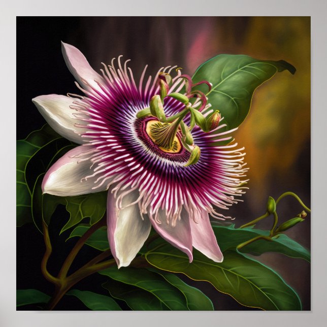 Pink Passion Flower Art Imprimer Poster (Devant)