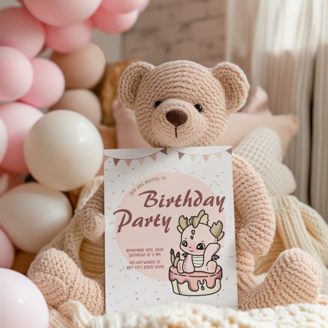 Pink Pastel Baby Dragon Invitation Anniversaire (Créateur téléchargé)