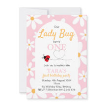 Pink Pastel Daisy Lady Bug Anniversaire Invitation