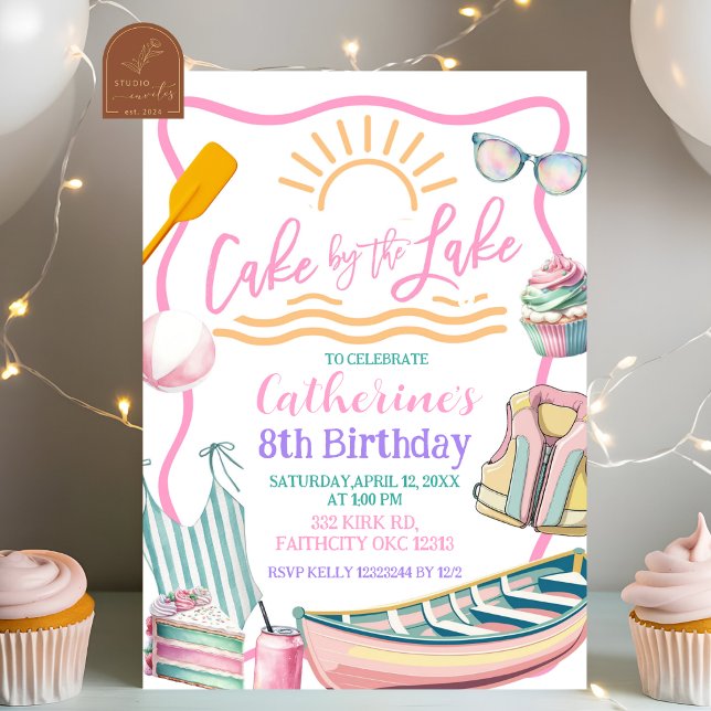 Pink pastel girl Lake party birthday invitation (Créateur téléchargé)