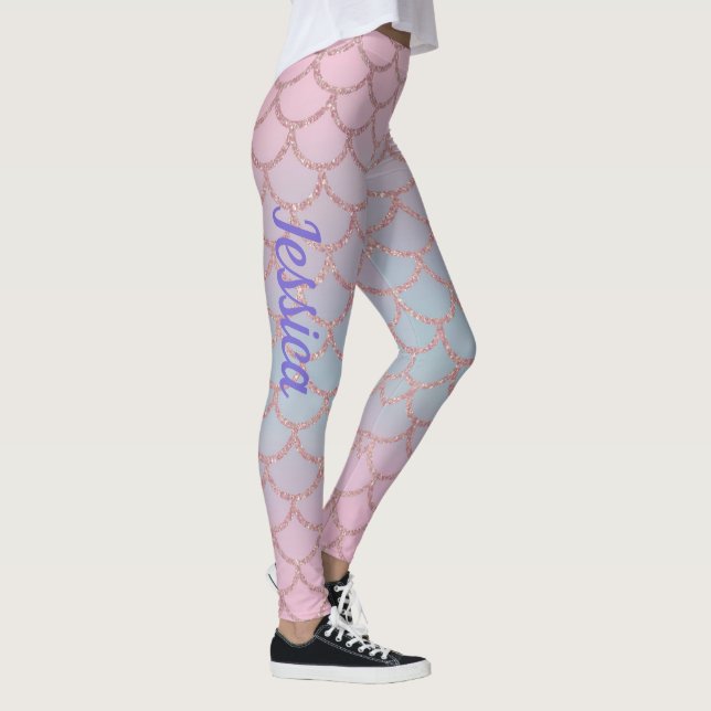 Pink Pastel Glittery Mermaid Leggings de queue (Droite)