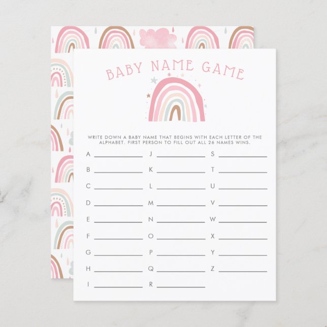 Pink Pastel Rainbow Baby Name Shower Jeu (Devant / Derrière)