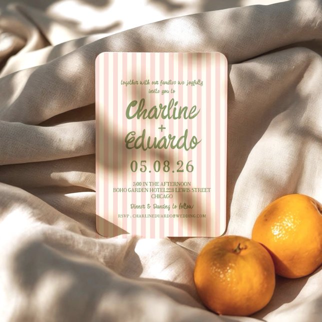 Pink Pastel rayé Faire-part de mariage Whimsical (Créateur téléchargé)