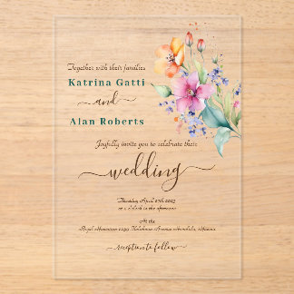 Pink Peach Yellow Blooms Wedding Invitation