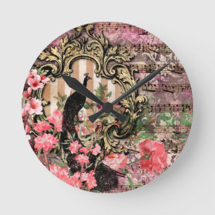 Pink Peacocks Peacock France Acrylique Horloge mur