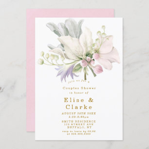 Pink Peony Anemone Gold Couples Invitation douche