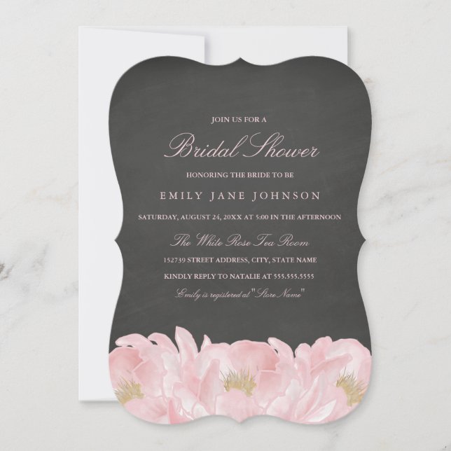 Pink Peony Chalkboard Invitation de la douche nupt (Devant)