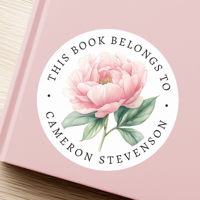 Pink peony flelibrairie livre étiquette (Pink peony flower library book label)