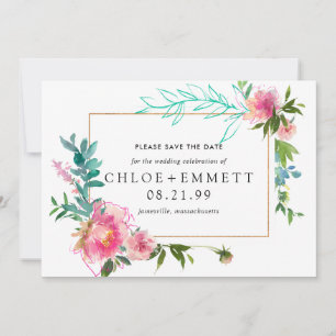 Pink Peony Floral Enregistrer la date Invitation