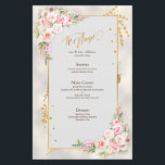 Pink Peony Floral Gold Script & Frame Mariage Menu<br><div class="desc">Créez le menu mariage parfait avec ce design tendance et élégant avec l'aquarelle fleurie de pivoine rose,  c'est l'écriture et le cadre or. Pour les produits correspondants,  contactez le concepteur via Zazzle Designer Conversation. Copyright Invitations élégants,  tous droits réservés.</div>