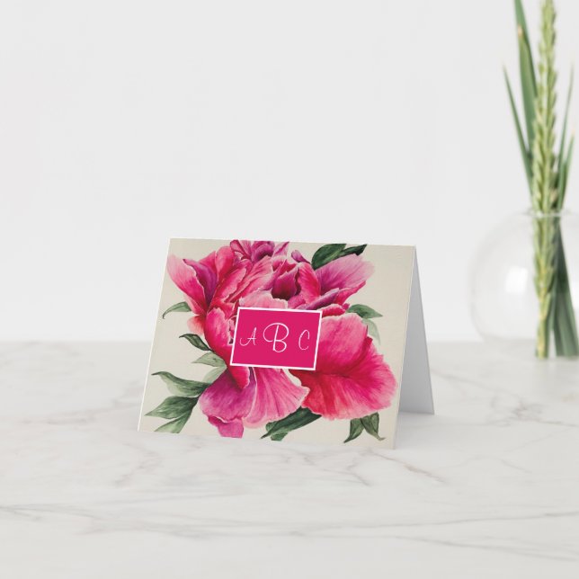 Pink Peony Flower Personalized Note Cards (Devant)