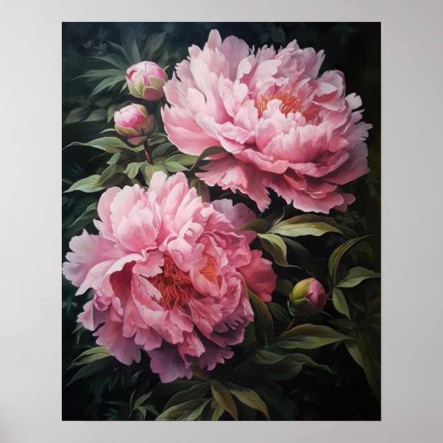 Pink Peony Flowers Art Imprimer Poster (Devant)