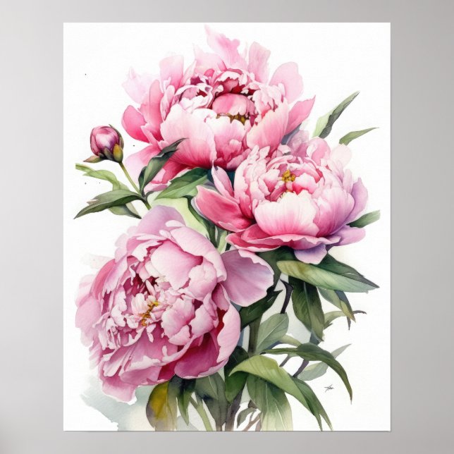 Pink Peony Flowers Art Imprimer Poster (Devant)