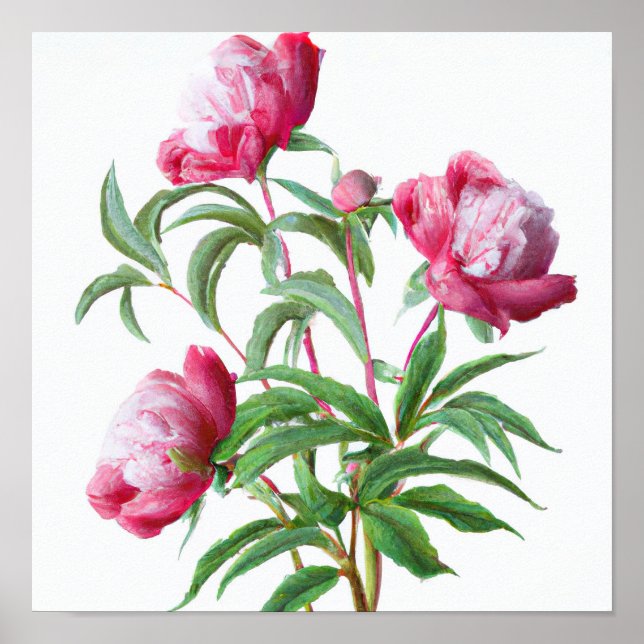 Pink Peony Flowers Art Imprimer Poster (Devant)
