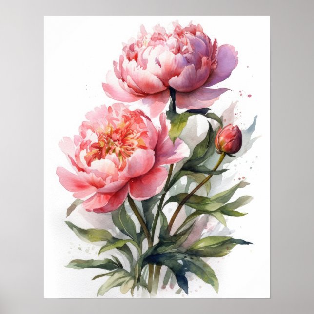 Pink Peony Flowers Art Imprimer Poster (Devant)
