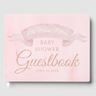 Pink Peony Rose Gold Baby shower Livre d'or