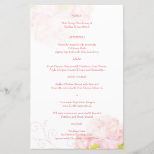 Pink Peony Spring Garden Menu Mariage