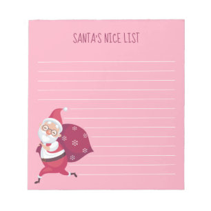 Pink Père Noël Nice Liste Bloc-notes