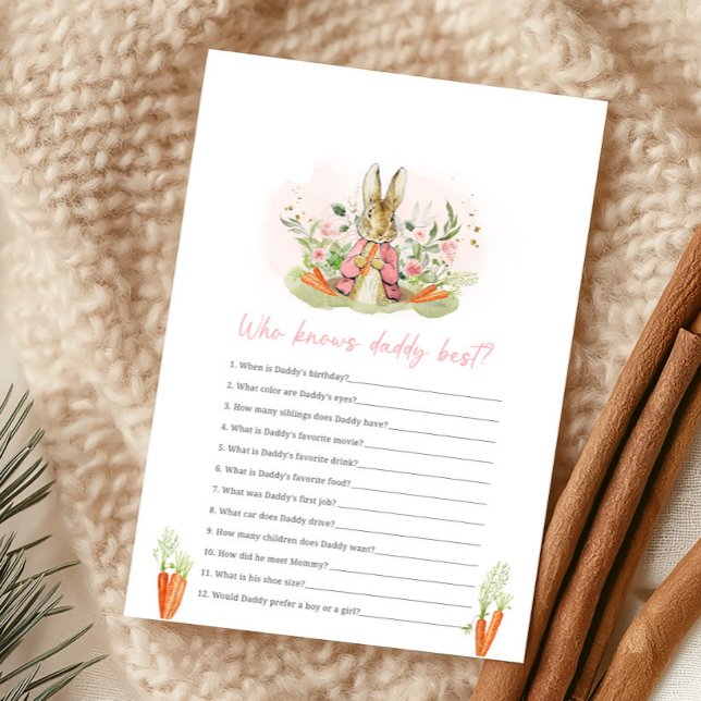 Pink Peter Rabbit Baby Shower Who knows Daddy Game (Créateur téléchargé)
