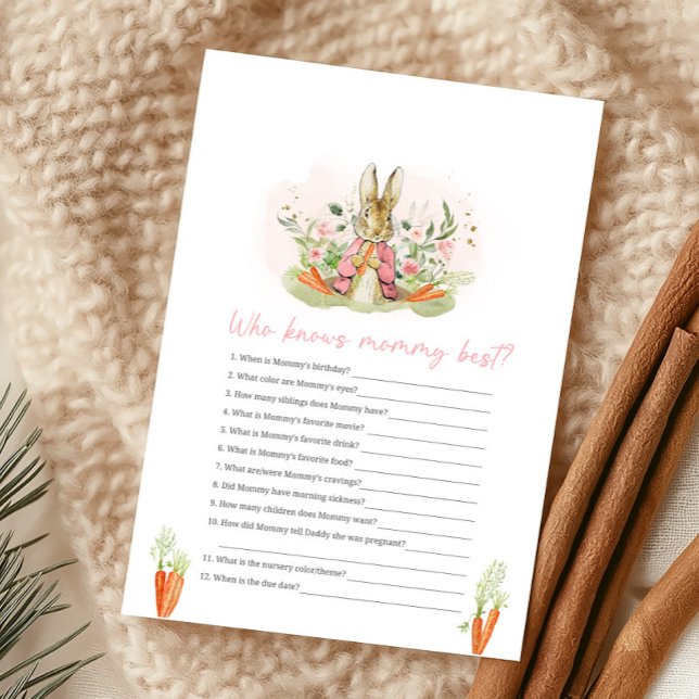 Pink Peter Rabbit Baby Shower Who Knows Mommy Game (Créateur téléchargé)