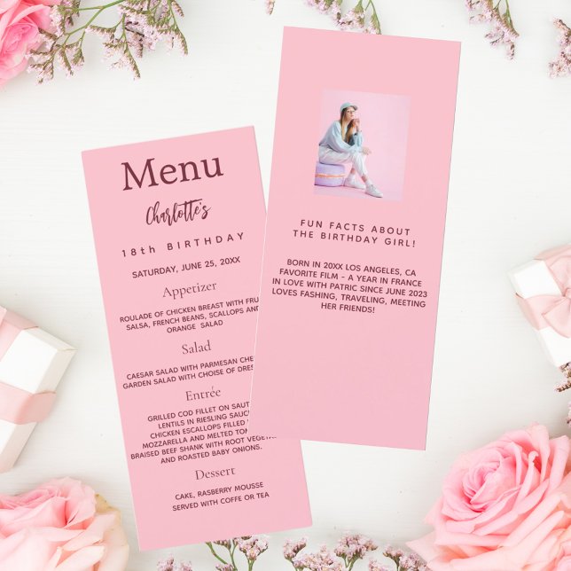 Pink photo fun faits d'anniversaire carte menu (Créateur téléchargé)