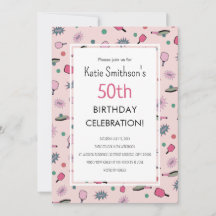 Pink Pickleball Party 50e anniversaire Invitation