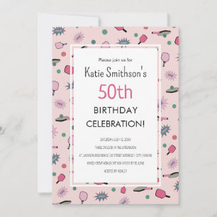 Pink Pickleball Party 50e anniversaire Invitation
