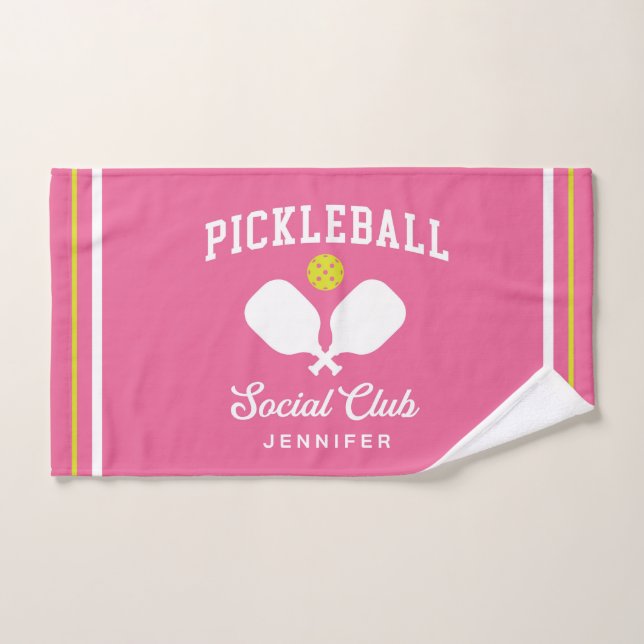 Pink Pickleball Social Club Nom personnalisé Main (Serviette à main)