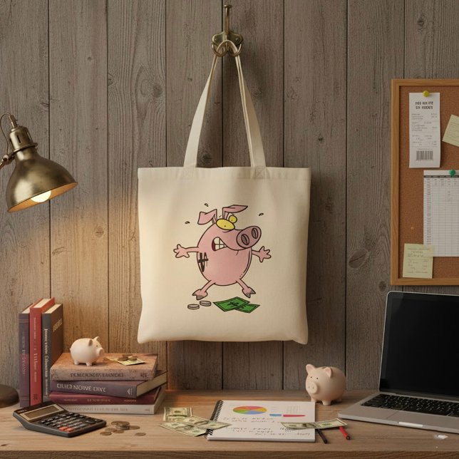 Pink Piggy Bank With Money Tote Bag (Créateur téléchargé)
