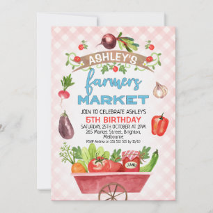Pink Plaid Farmers Market Invitation d'anniversair