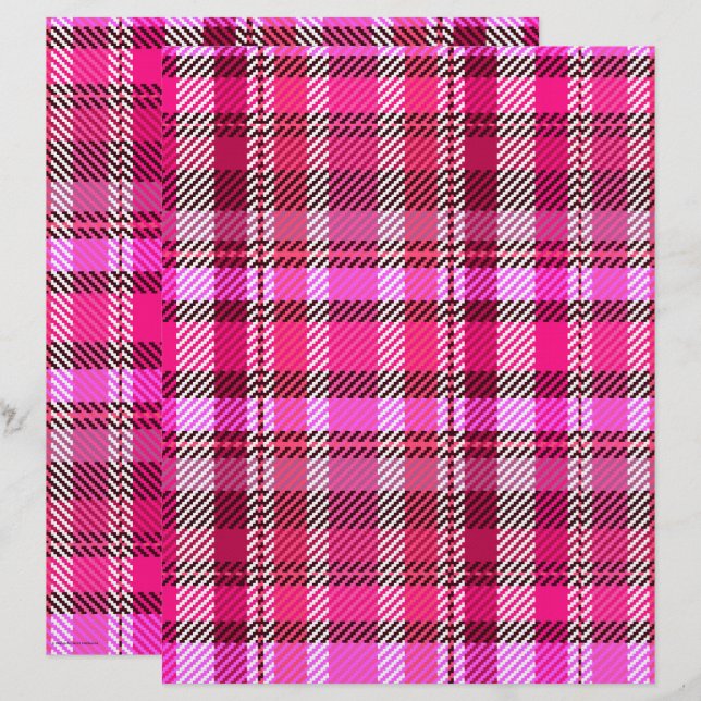 Pink Plaid Scrapbook Paper 2-Sided Page (Devant / Derrière)