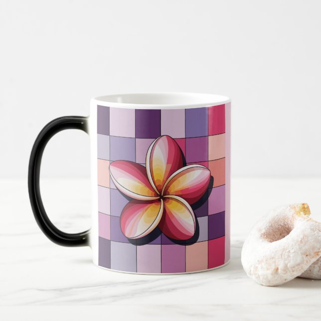 Pink Plumeria Flower Morphing Mug (Avec donut)
