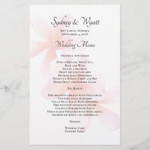 Pink Plumeria Simple Mariage Menu Modèle