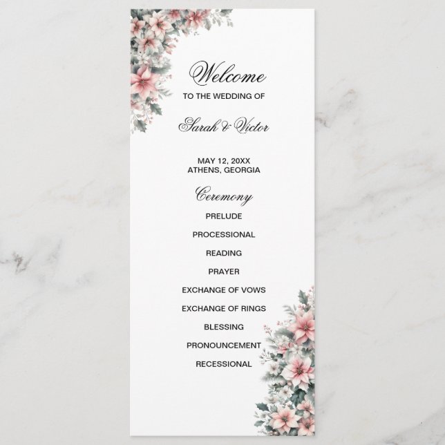 Pink Poinsettia carte de programme double côté (Devant)