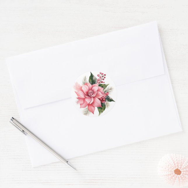 Pink Poinsettia Stickers (Enveloppe)