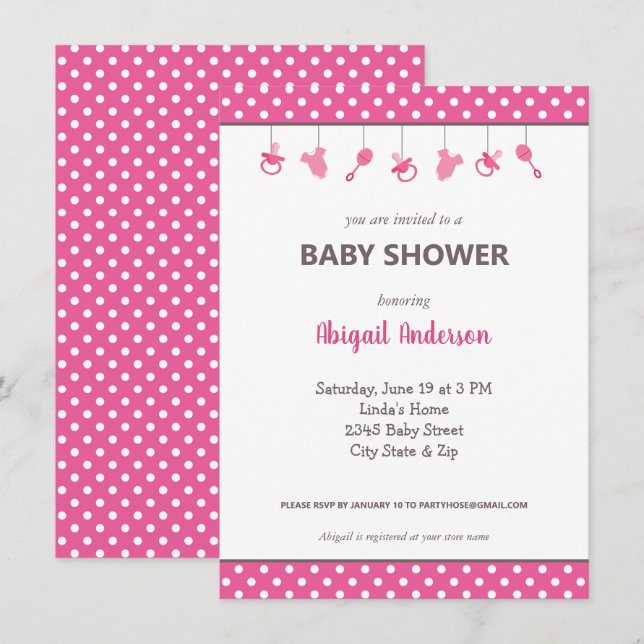 Pink Polka Dot Baby Girl Baby shower Invitation (Devant / Derrière)