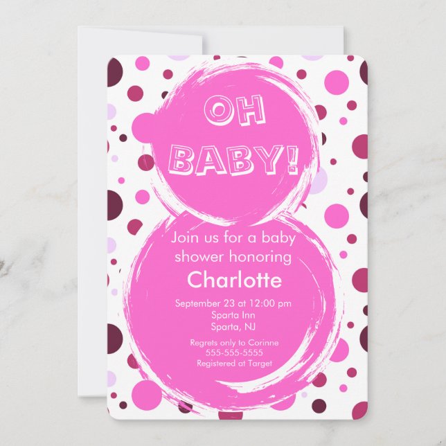 Pink polka dot Baby Shower Invitation (Devant)