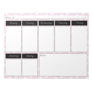 Pink Polka Motif Calendrier hebdomadaire Bloc-note
