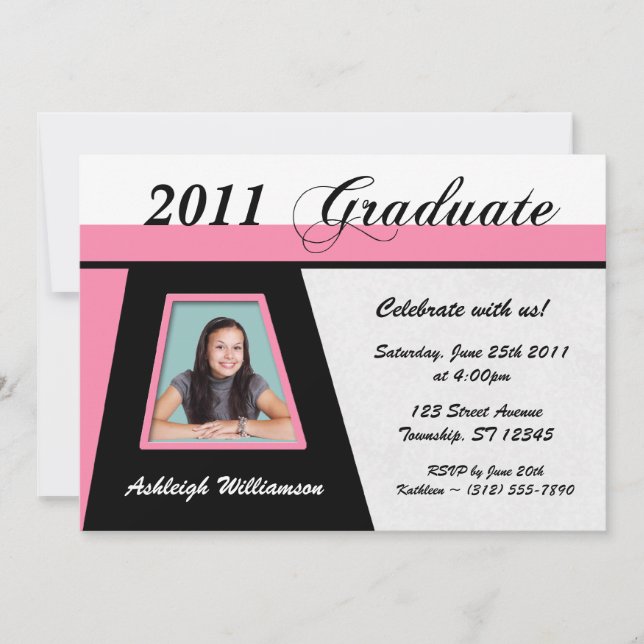 Pink Polygon Photo Graduation Invitation (Devant)