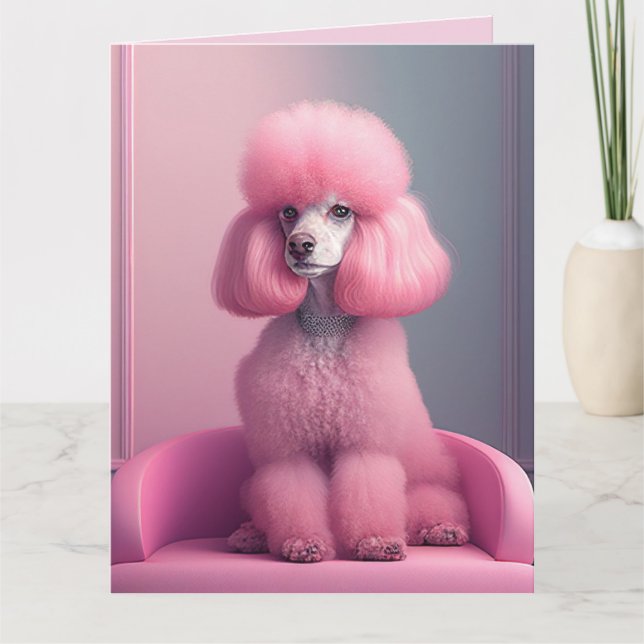 PINK POODLE ART CARTE D'ANNIVERSAIRE (Devant)