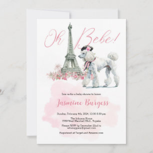 Pink Poodle Paris Baby shower Invitation