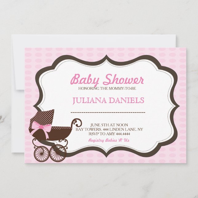 Pink Pram Baby Shower Invitations (Devant)