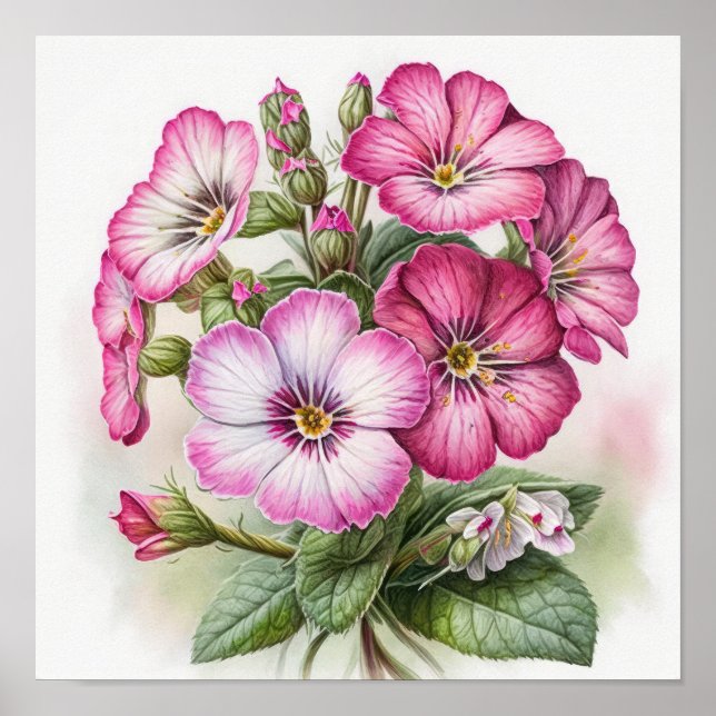 Pink Primrose Flowers Art Imprimer Poster (Devant)