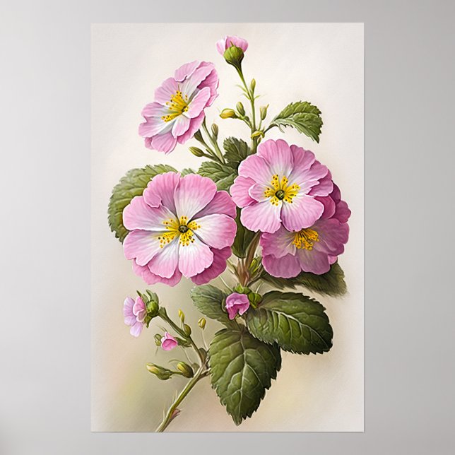 Pink Primrose Flowers Art Imprimer Poster (Devant)