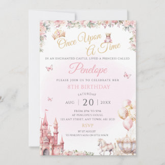 Pink Princess Anniversaire Fairy Tale Invitation