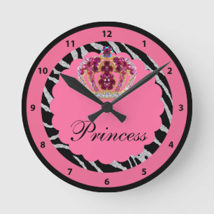 Pink Princess Bling Crown & Zebra Print Horloge