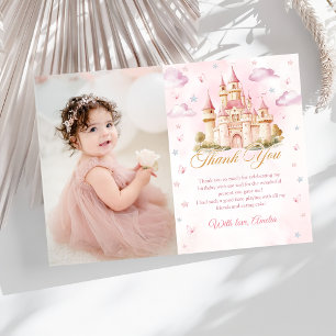 Pink Princess Castle Anniversaire Photo Carte de r