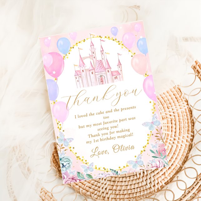 Pink Princess Castle Girl Carte de remerciements d (Créateur téléchargé)